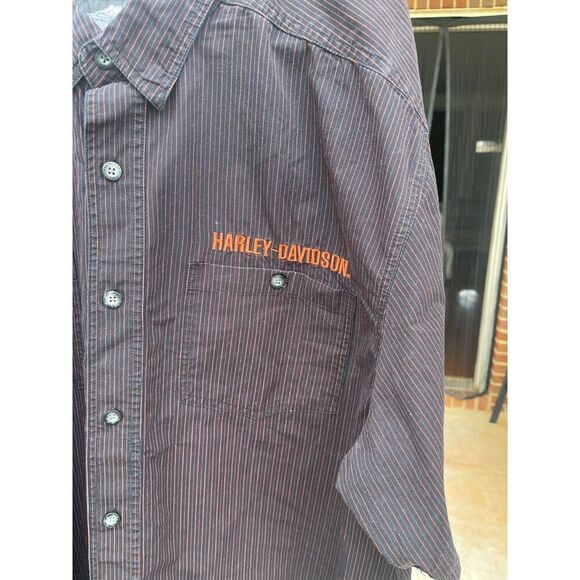 Harley-Davidson Pre-Luxe Mens Button Up Shirt Size 2XL Black Striped 100% Cotton - Picture 3 of 10